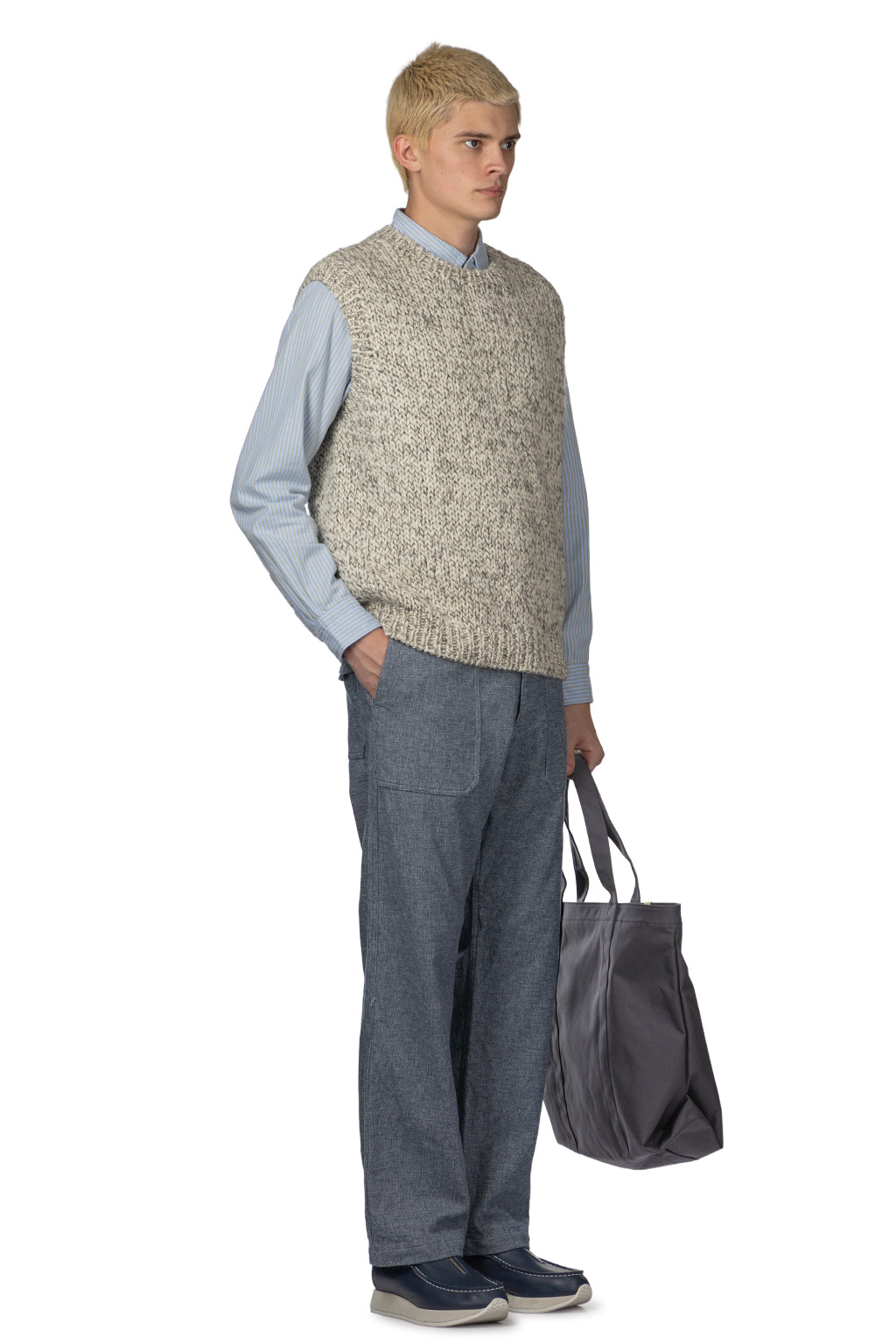 ts(s) - Mohair Mix Wool Roving Yarn Hand Knit Crew Neck Vest - Grey